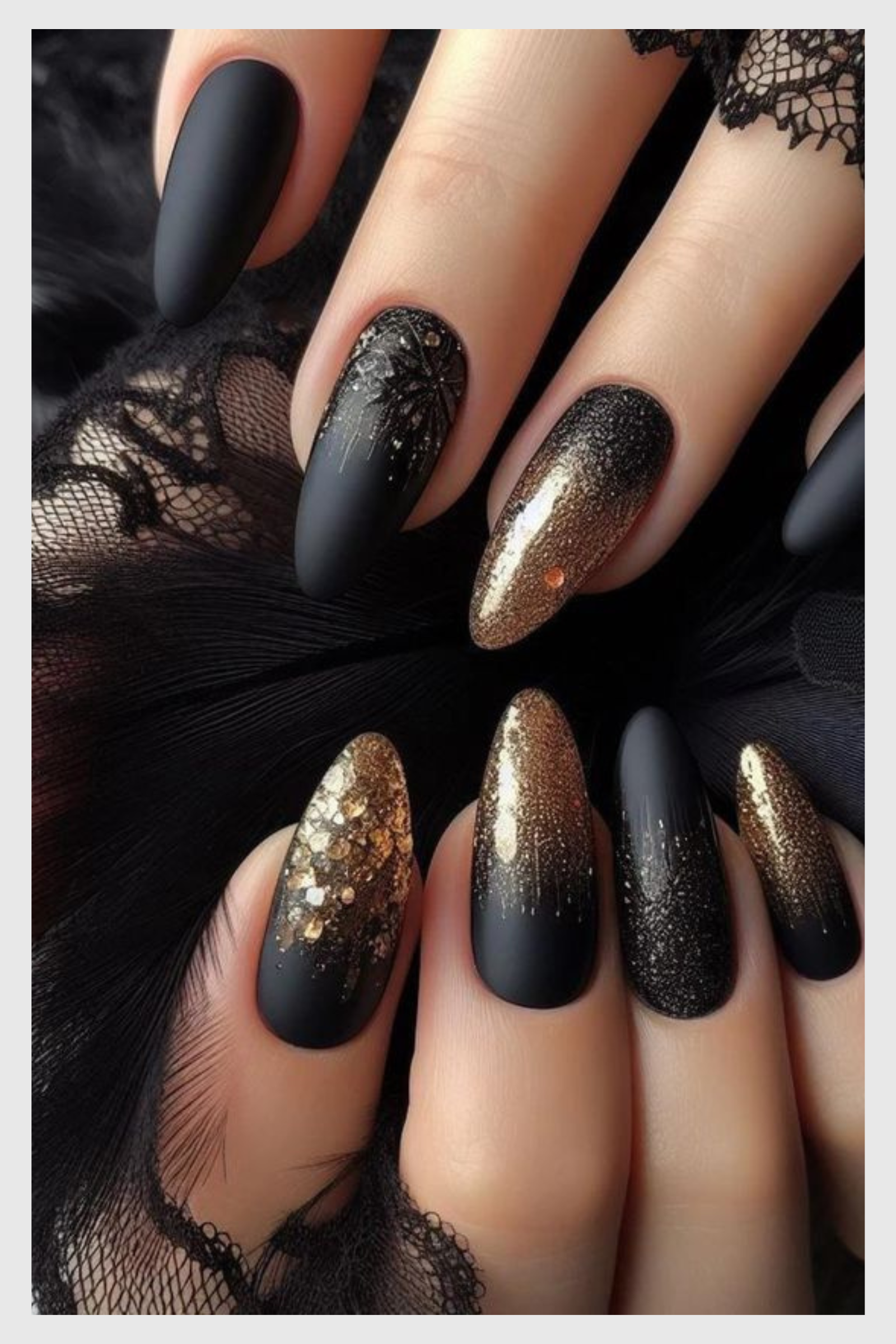 black nail designs with glitters